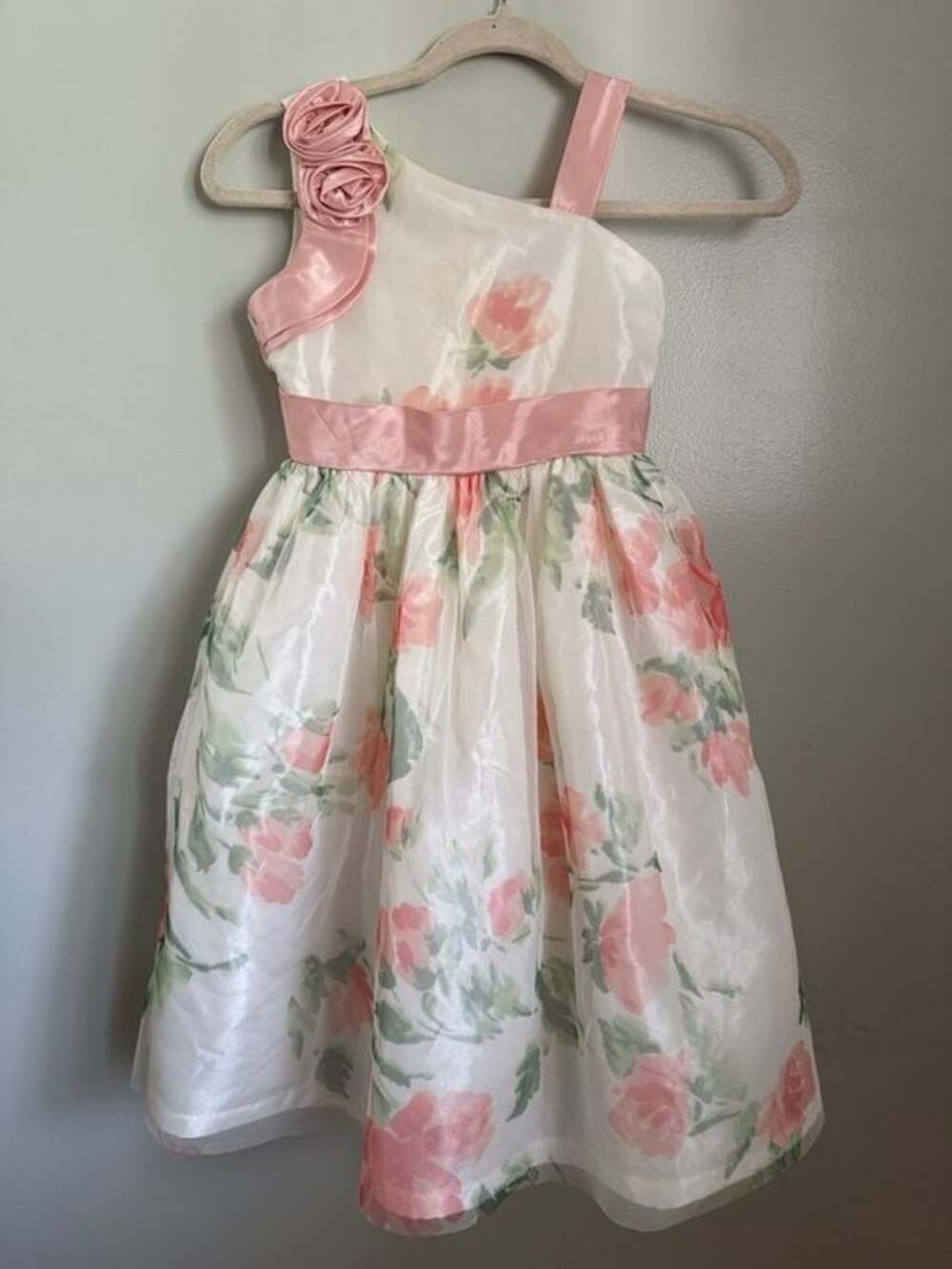 Jayne Copeland Pink Floral One-Shoulder Rosette Girls Dress Size 8